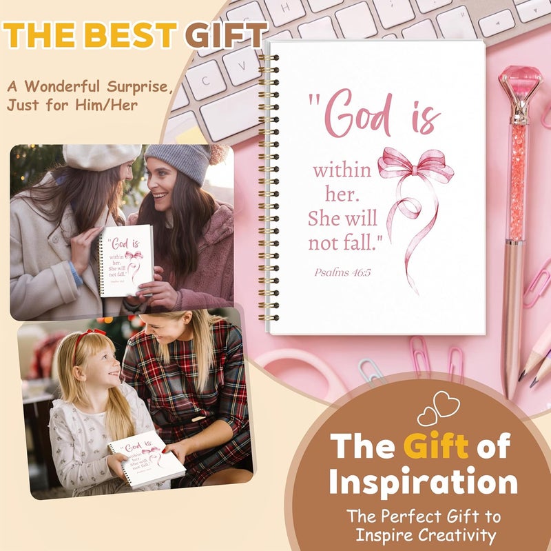 KIDEAR Christian Journal for Women, Prayer Notebook for Bible Study Notes,Cute Pink Bow Faith Journal,Coquette Preppy Christian Gifts for Teen Girls,Church Note Bible Study Supplies - A03 - Image 4